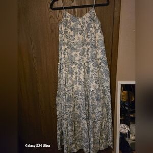 American Eagle Large Floral Blue and White Maxi Dress